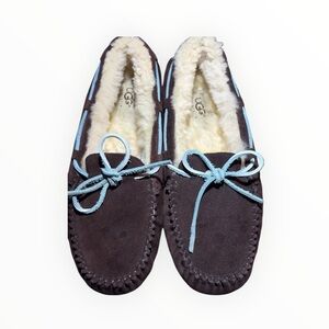 UGG Australia Dakota Moccasin Slippers - Espresso Brown & Light Blue Women’s Sz8